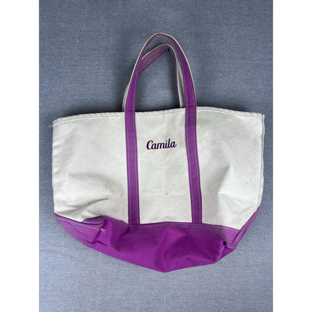 Vintage‎ LL Bean Boat and Tote Bag Large Canvas Purple Trim Made in USA
